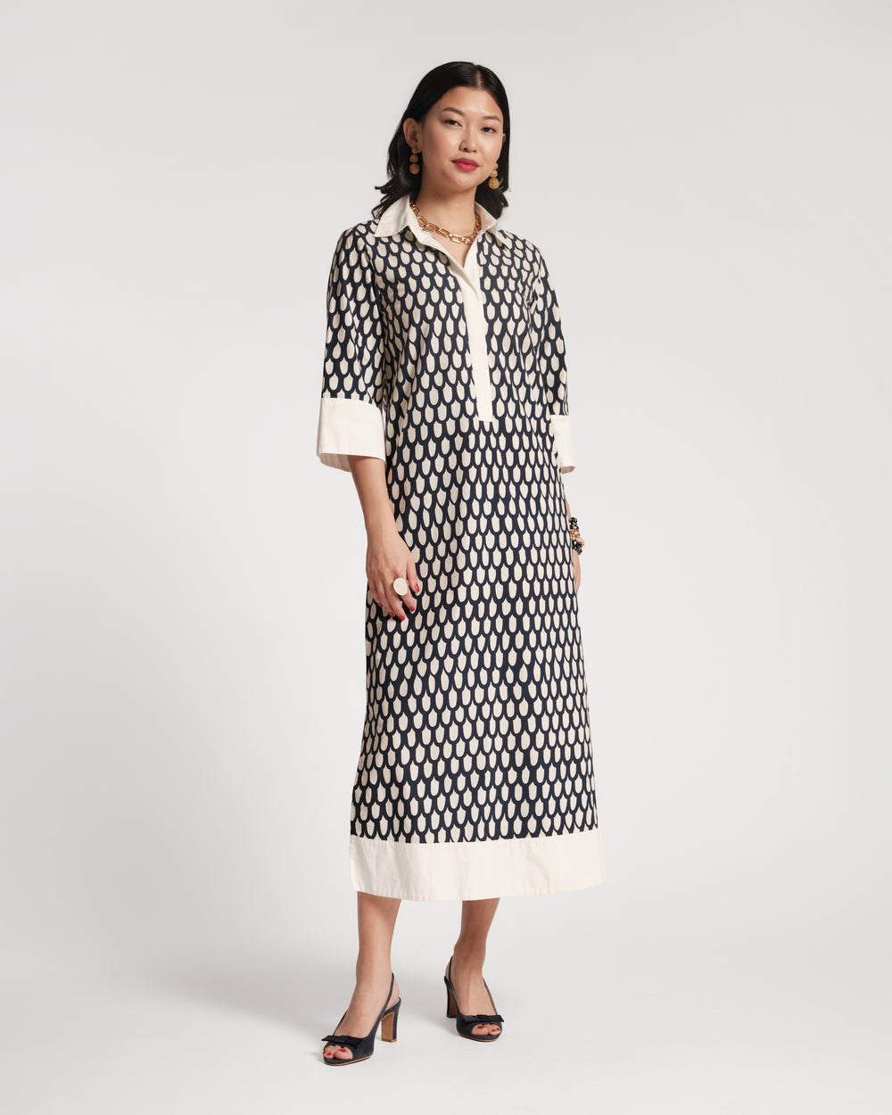 Tracey Midi Dress - Loop Print Navy Dresses Frances Valentine