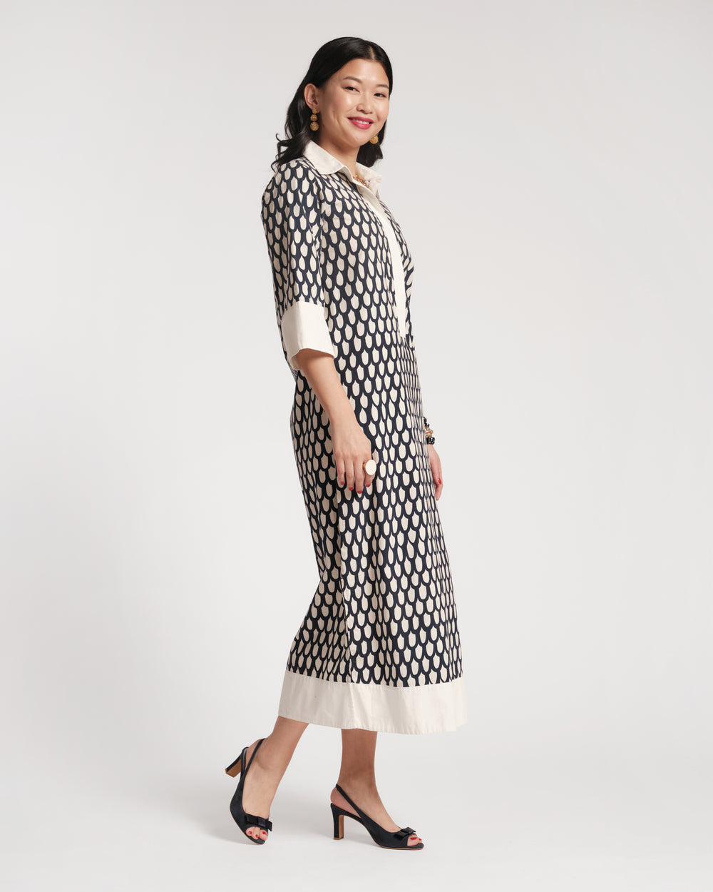 Tracey Midi Dress - Loop Print Navy Dresses Frances Valentine