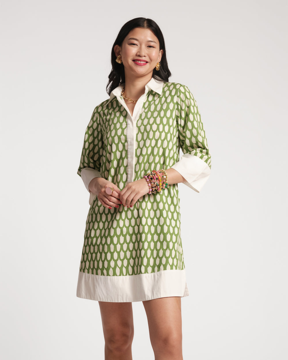 Tracey Mini Dress - Loop Print Green XS Tracey Mini Dress - Loop Print Green XS
