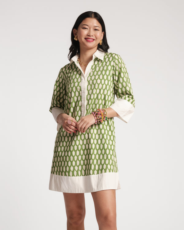Tracey Mini Dress - Loop Print Green Dresses Frances Valentine