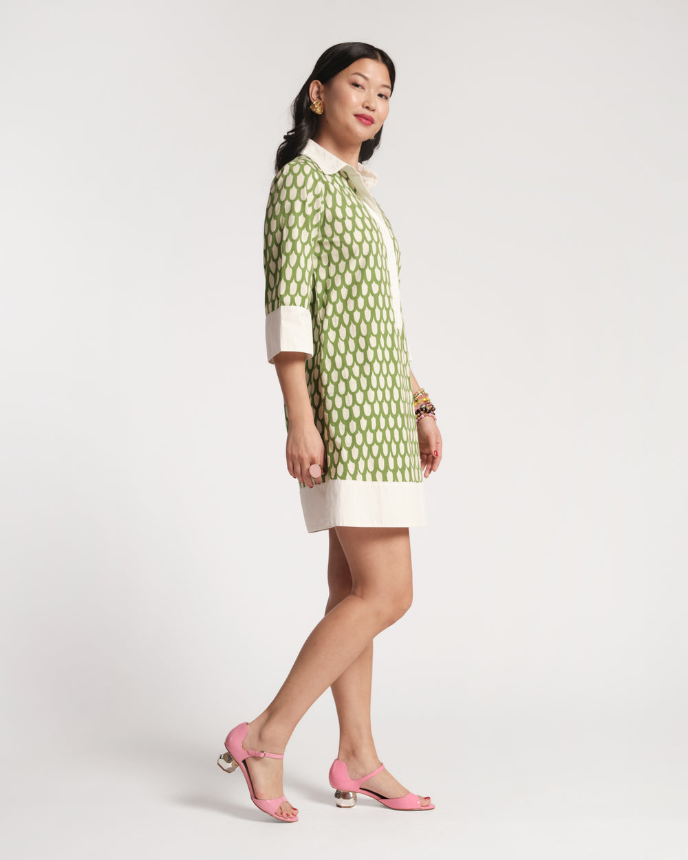Tracey Mini Dress - Loop Print Green XS Tracey Mini Dress - Loop Print Green XS