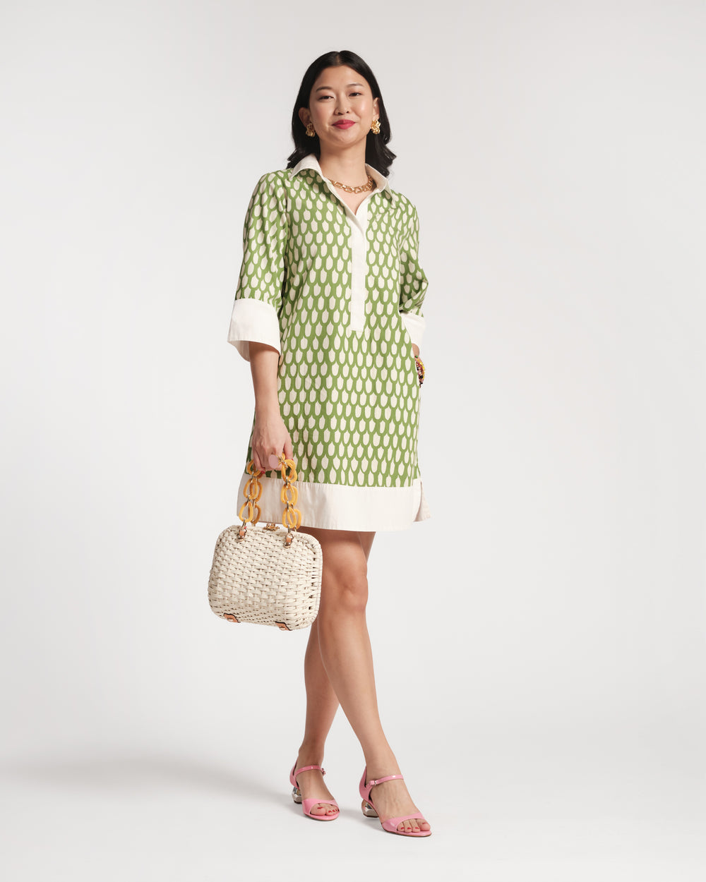 Tracey Mini Dress - Loop Print Green XS Tracey Mini Dress - Loop Print Green XS