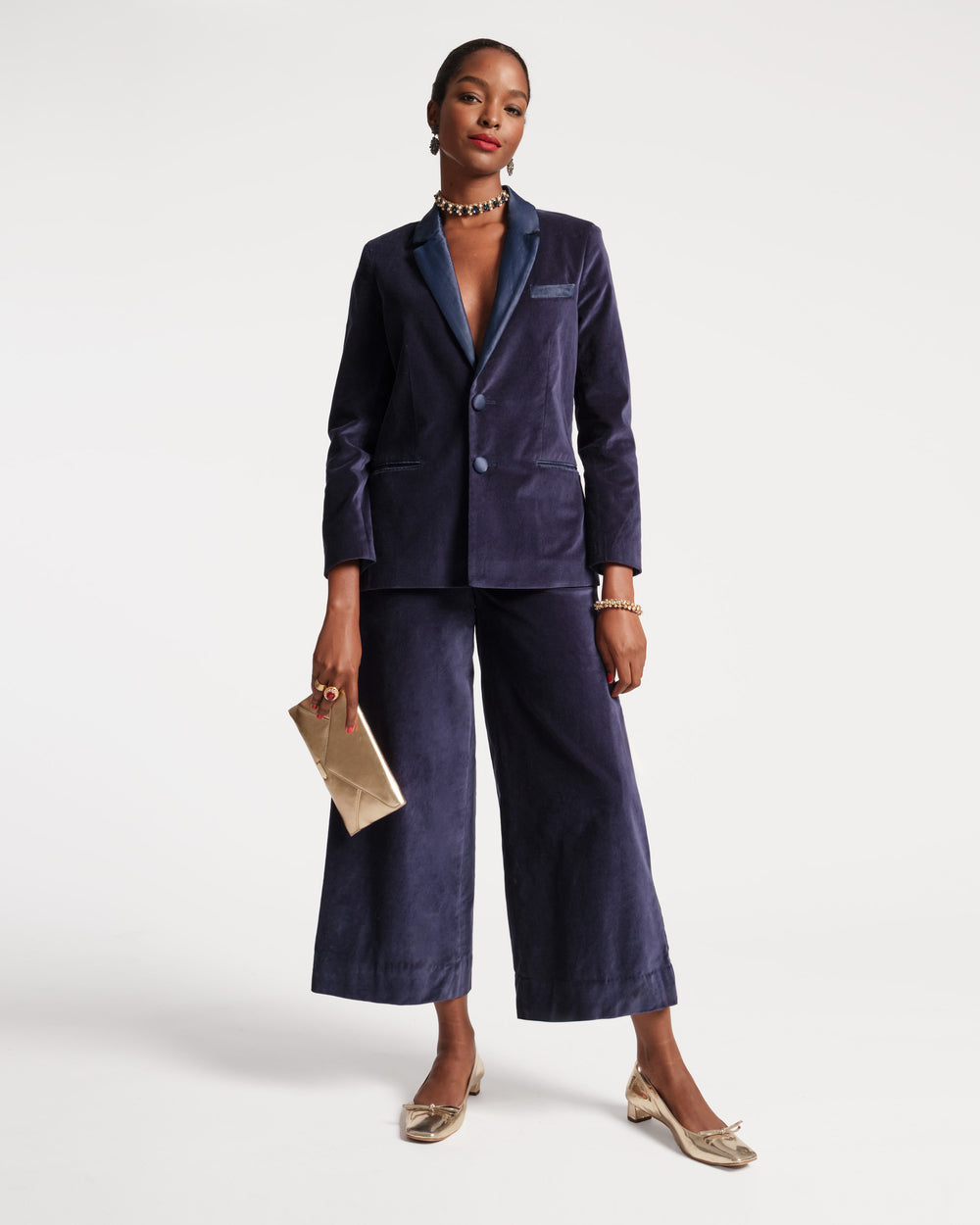 Tuxedo Pant Velvet - Navy - Frances Valentine