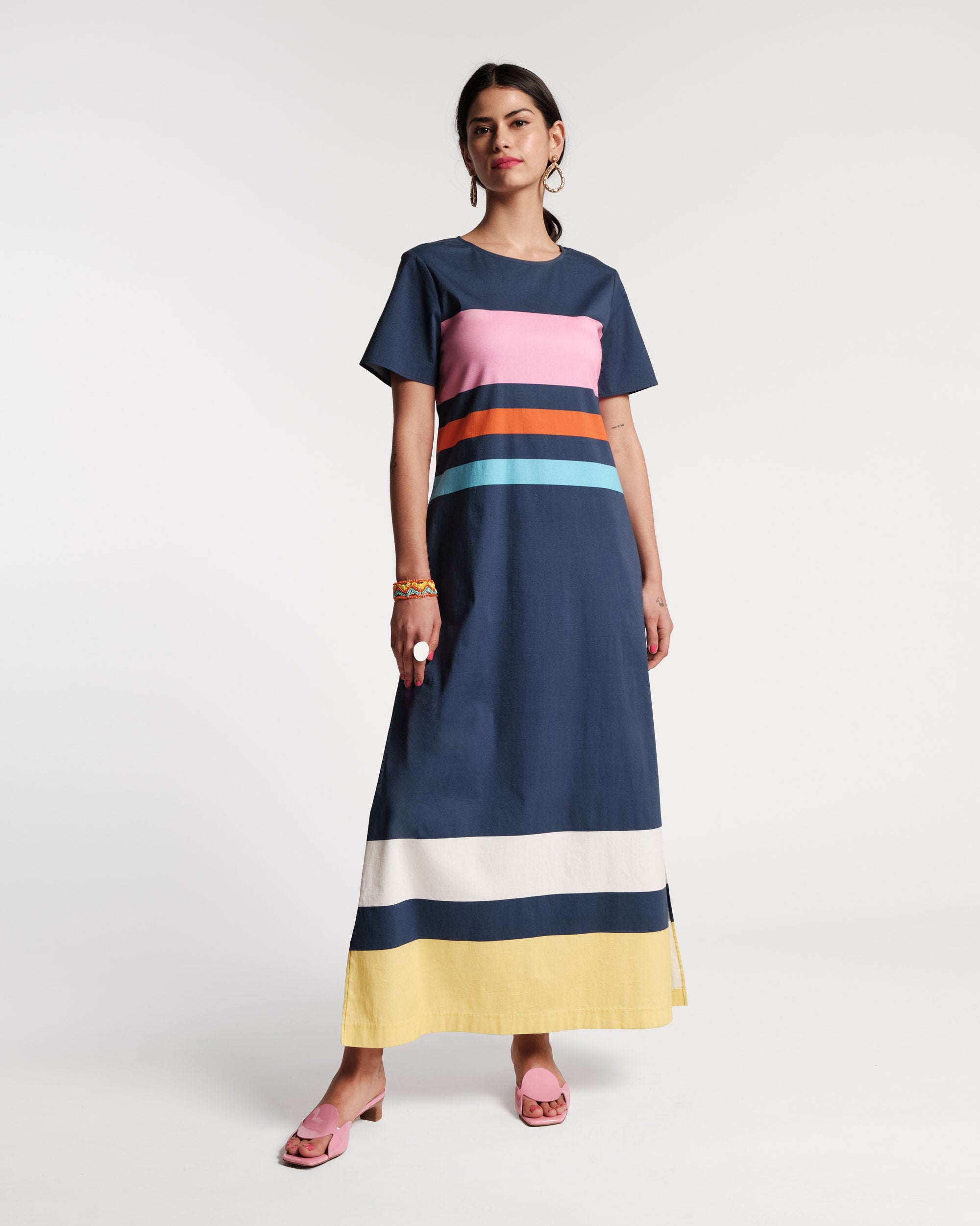 Vivi Maxi Beach Stripe Cotton Stretch NavyMulti