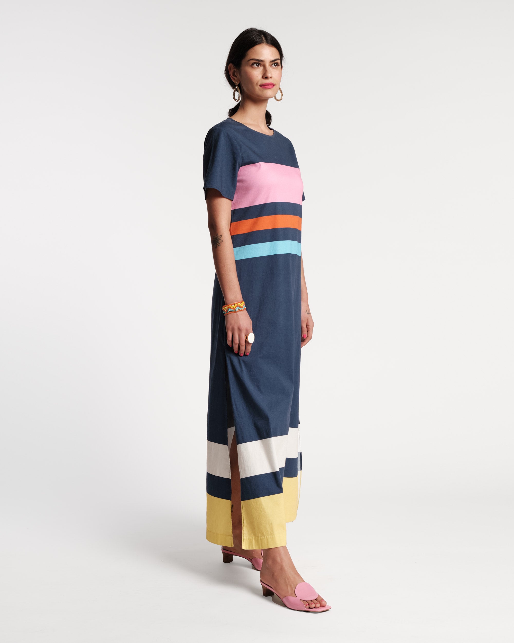 Vivi Maxi Beach Stripe Cotton Stretch NavyMulti