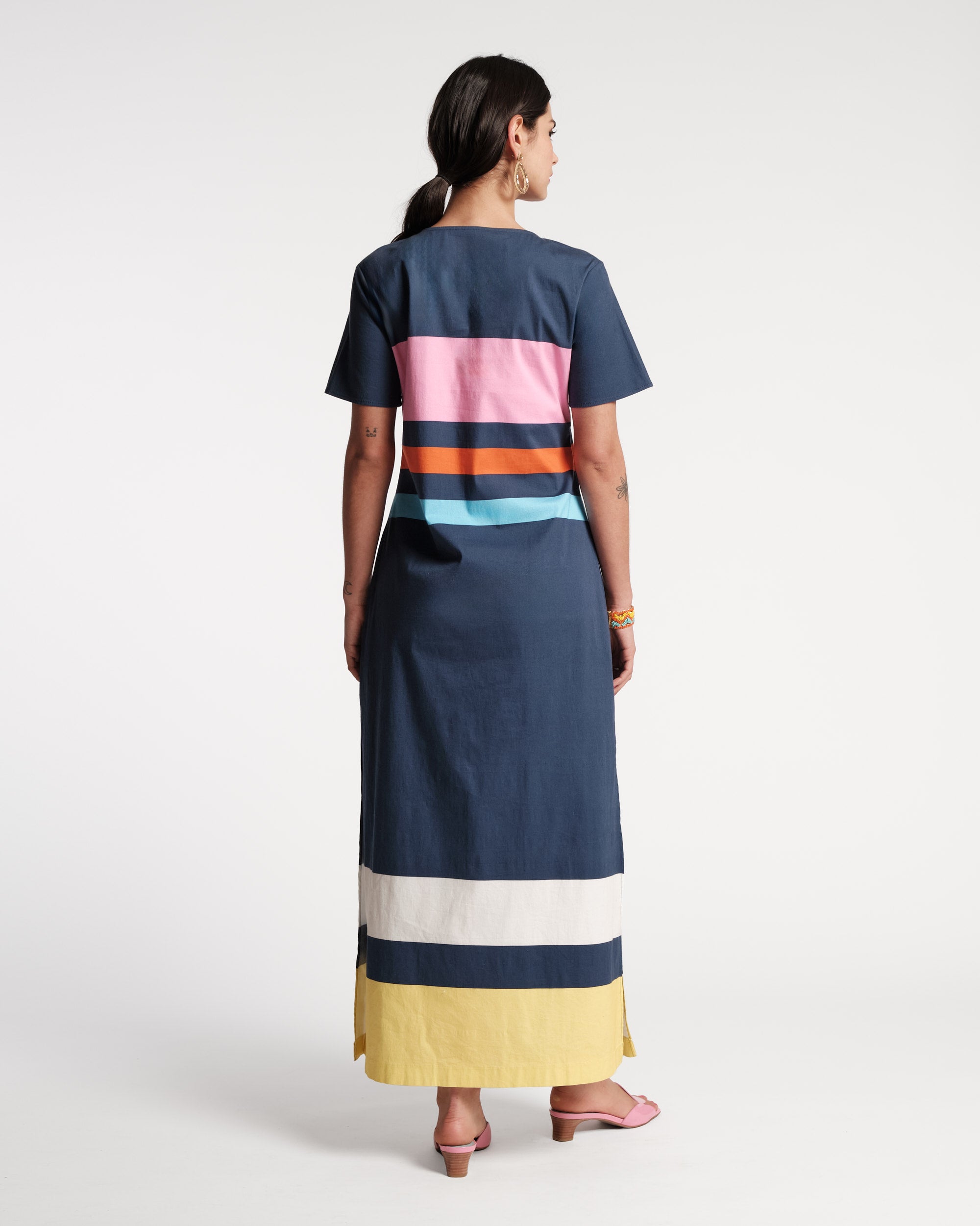 Vivi Maxi Beach Stripe Cotton Stretch NavyMulti