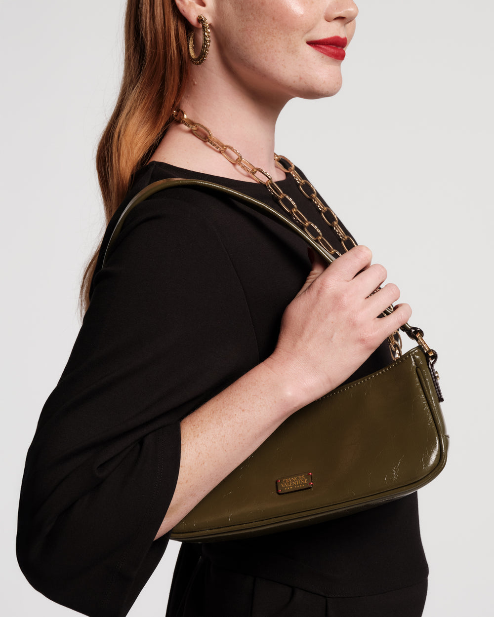 Mia Mini Shoulder Bag - Crinkled Leather Olive - Frances Valentine