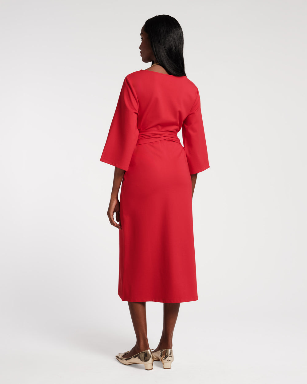 red wrap cocktail dress Cami Angel Sleeve Faux Wrap Dress Red