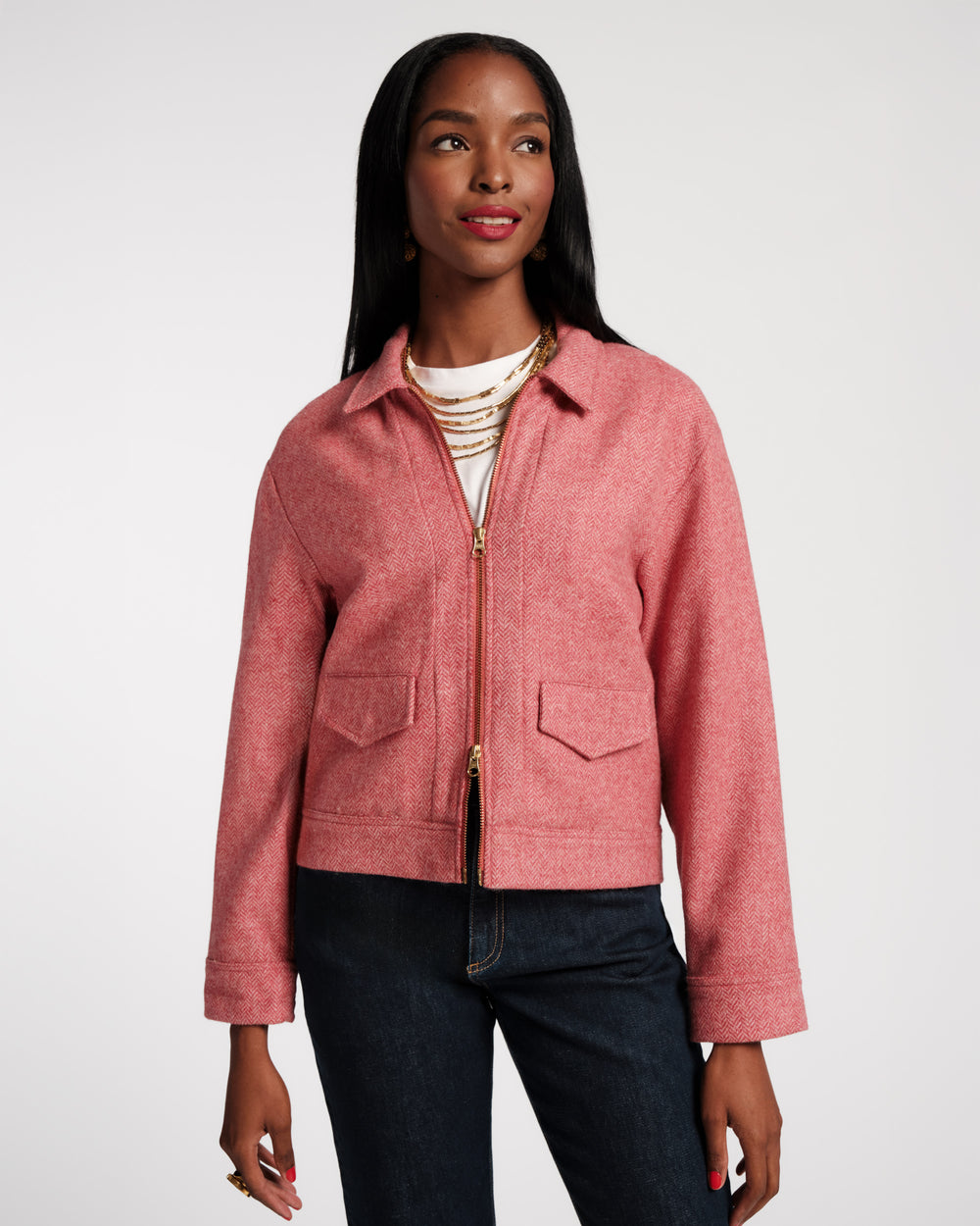 Riff Jacket - Pink Herringbone Wool Pink - Frances Valentine