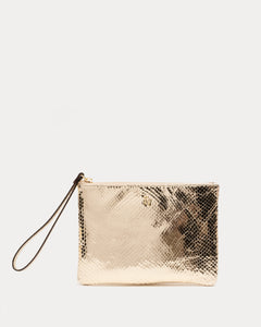 Wristlet Snake Embossed Leather Platino - Frances Valentine