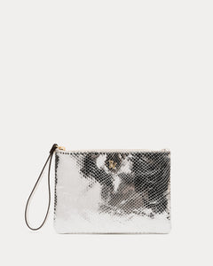 Wristlet Snake Embossed Leather Silver - Frances Valentine