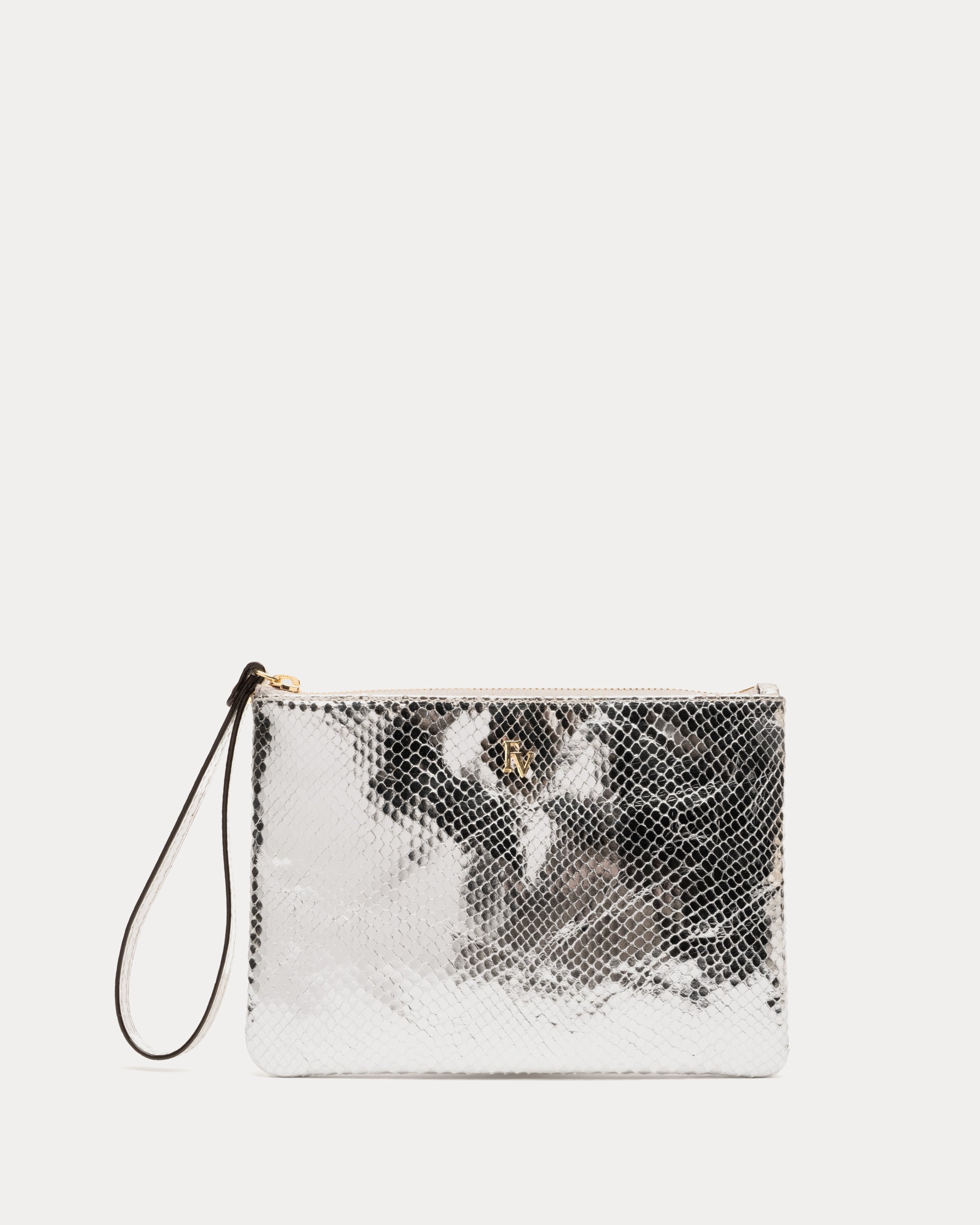 Metallic Snake Leather Wristlet - Silver – Frances Valentine