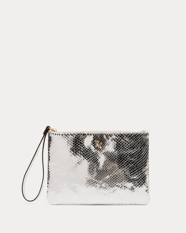 Metallic Snake Leather Wristlet - Silver
