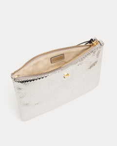 Wristlet Snake Embossed Leather Silver - Frances Valentine