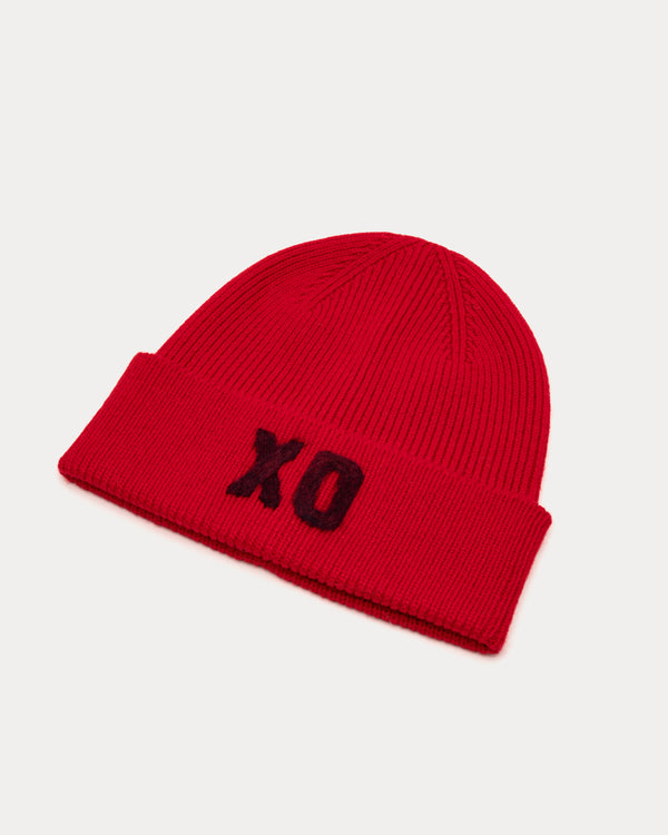 XO Embroidered Beanie - Red Hat Frances Valentine