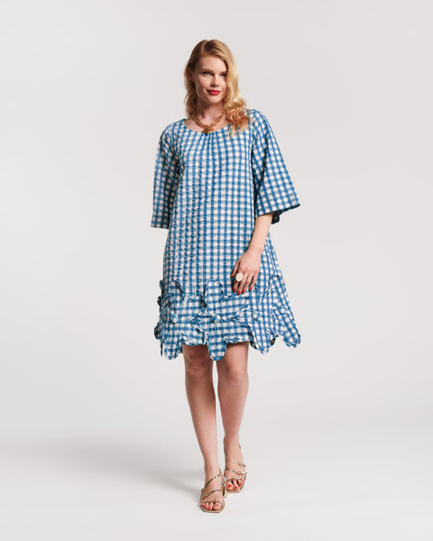 blue and white gingham mini dress Zennia Mini Gingham Dress