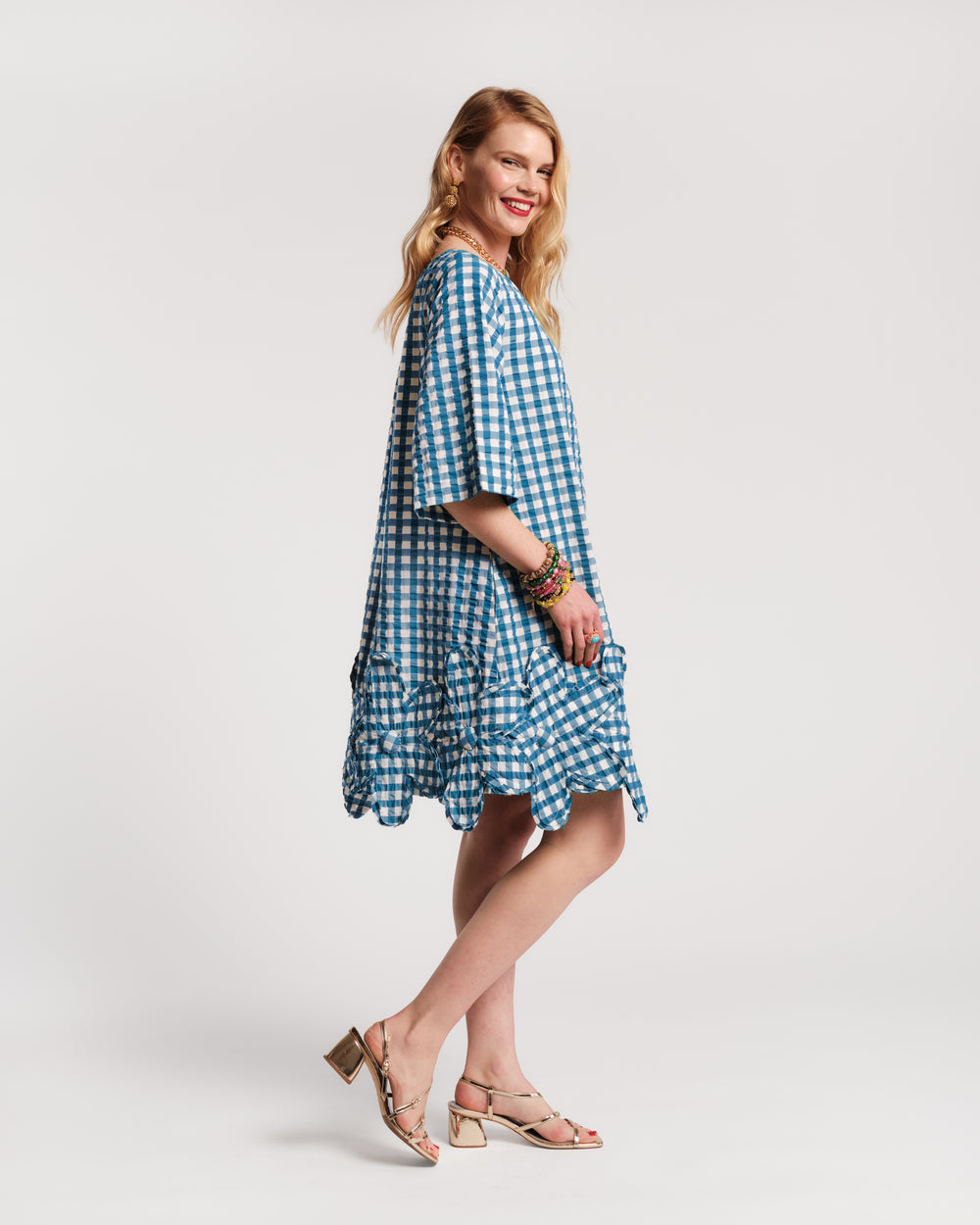 Zennia Mini Dress Gingham Cotton Blue/White Frances Valentine