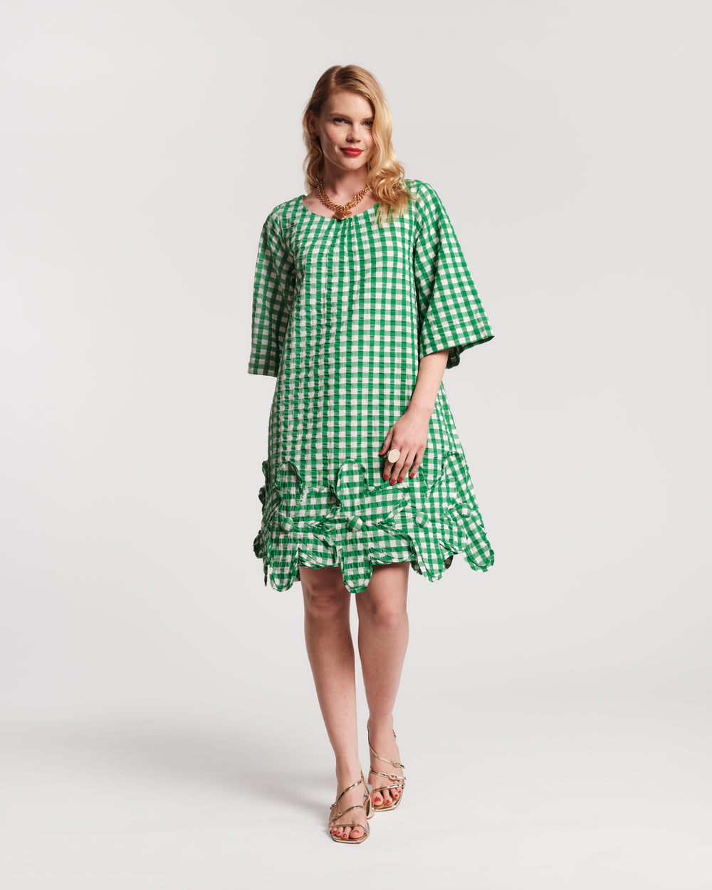 Zennia Mini Gingham Dress - Green S Zennia Mini Gingham Dress - Green S