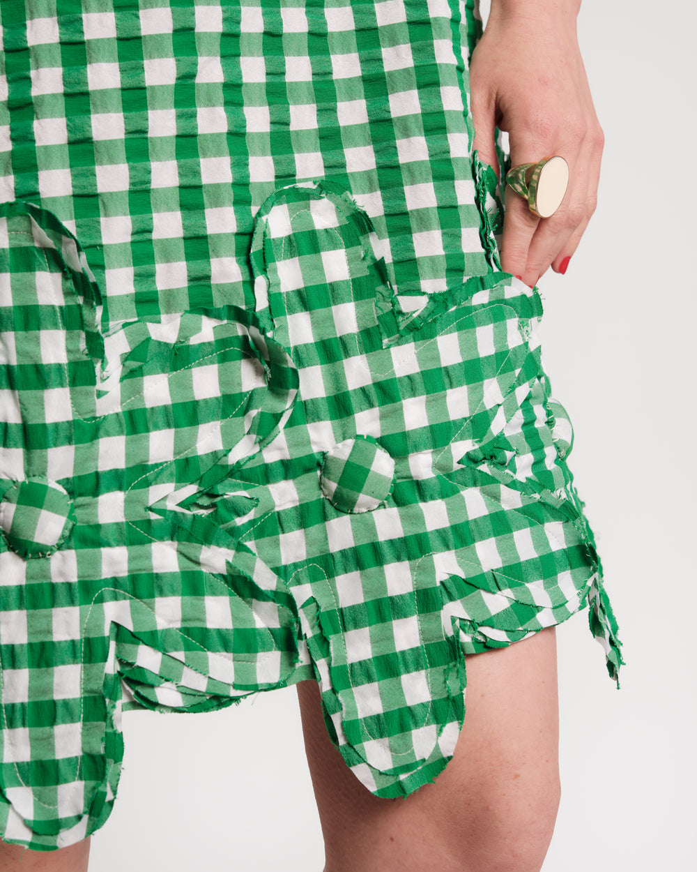 Zennia Mini Dress Gingham Cotton Poplin Green/Oyster Frances Valentine