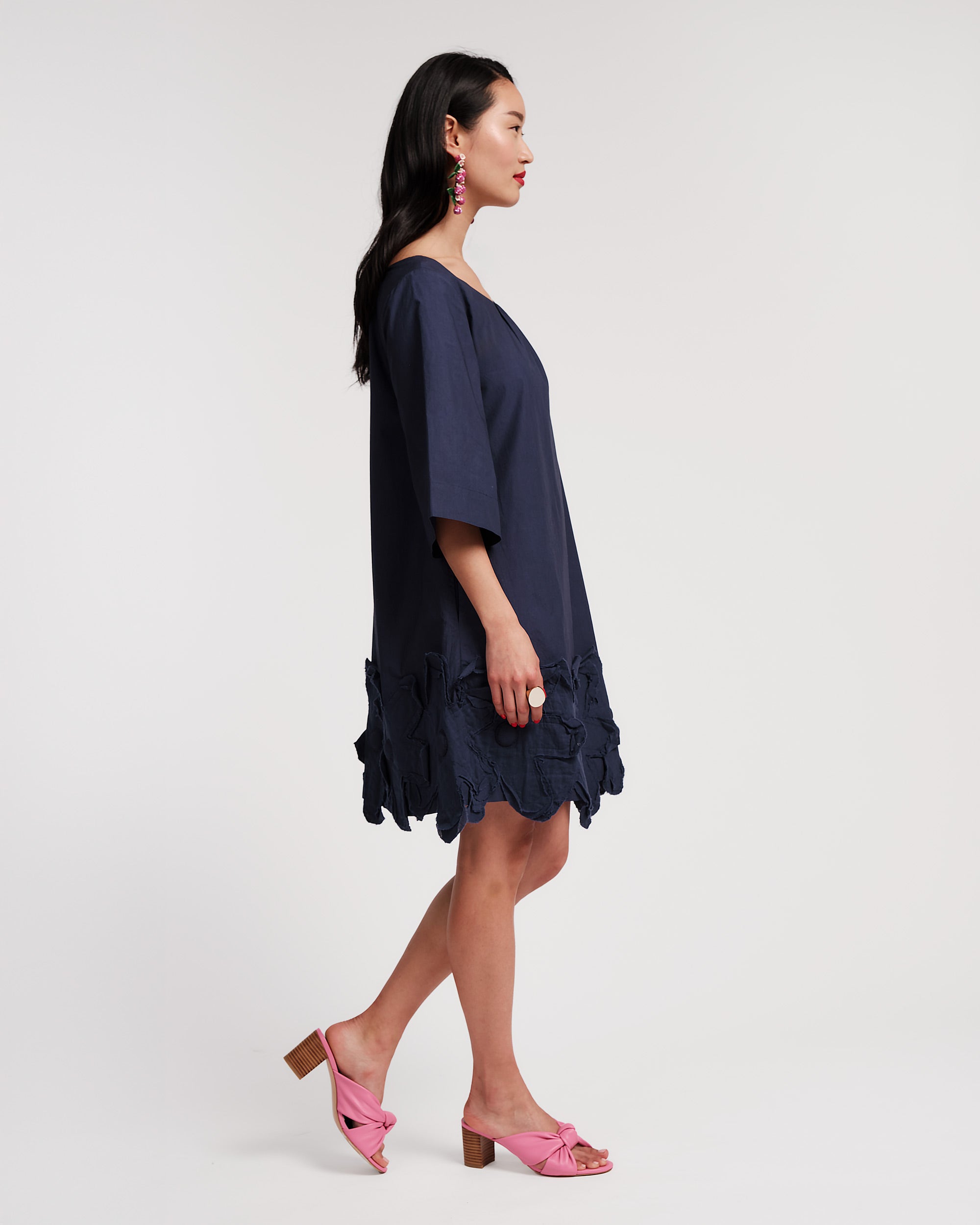 ワンピース Blue tweed papillon chain flare dress ワンピース Blue tweed papillon chain flare dress City Swiss