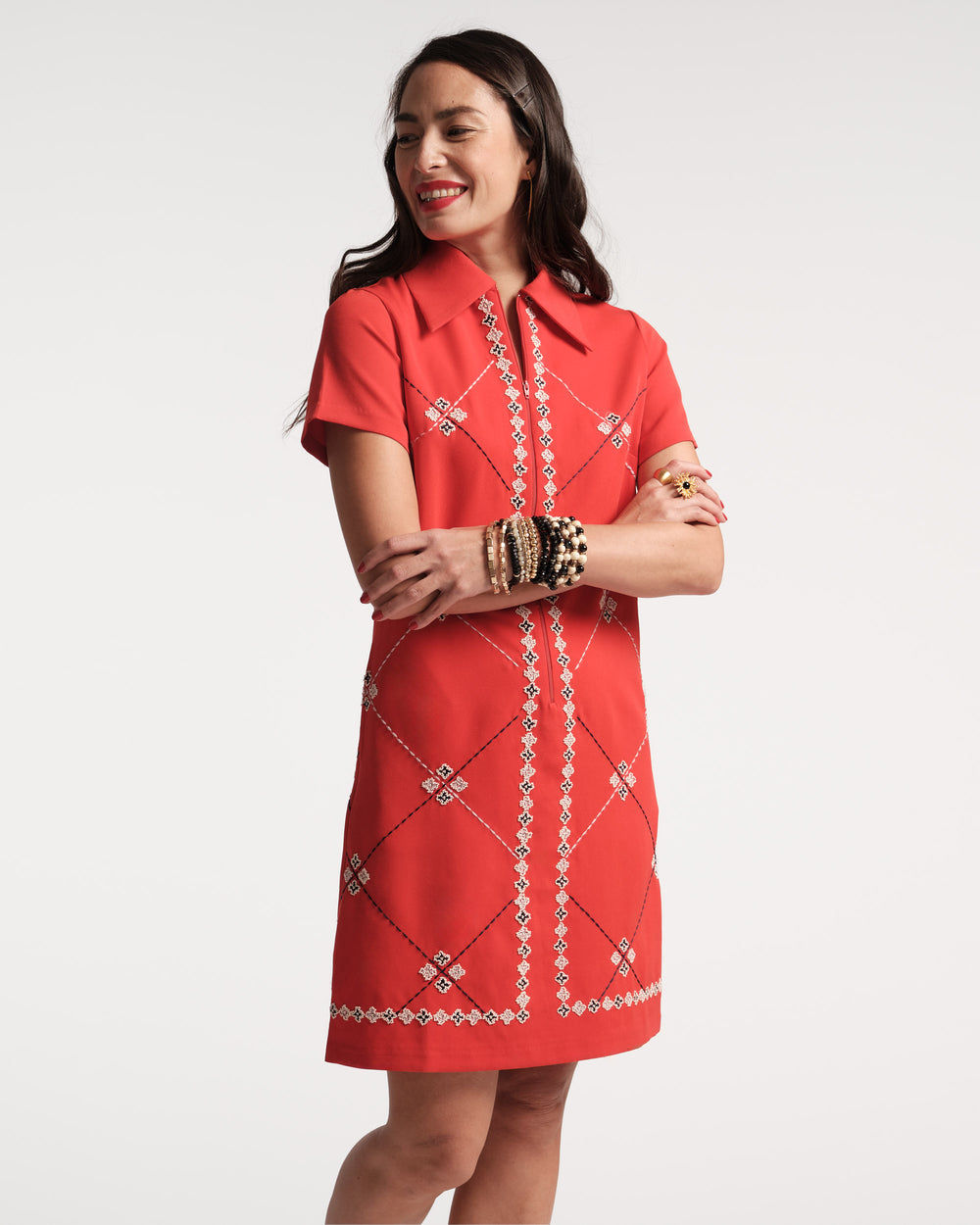 Mabel Mini Embroidered Dress - Red - Frances Valentine
