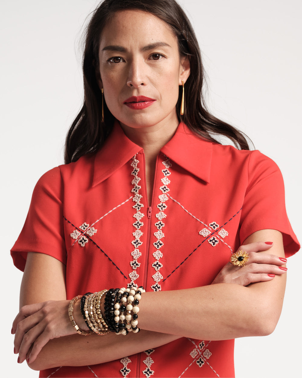 Mabel Mini Embroidered Dress - Red - Frances Valentine