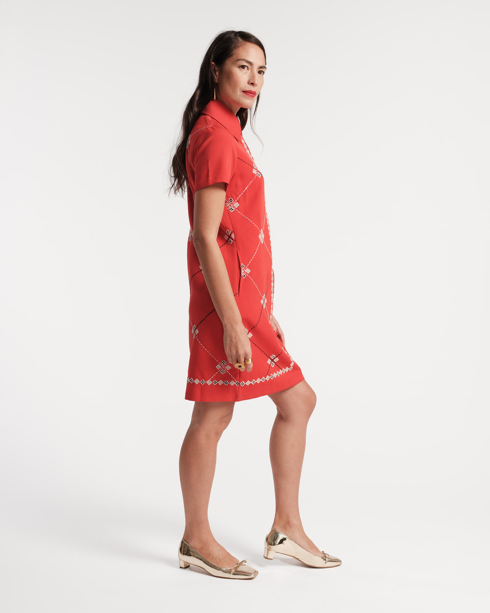Mabel Mini Embroidered Dress - Red - Frances Valentine