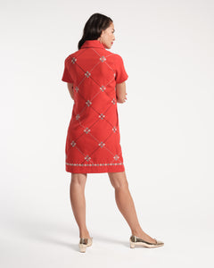 Mabel Embroidered Dress Red - Frances Valentine