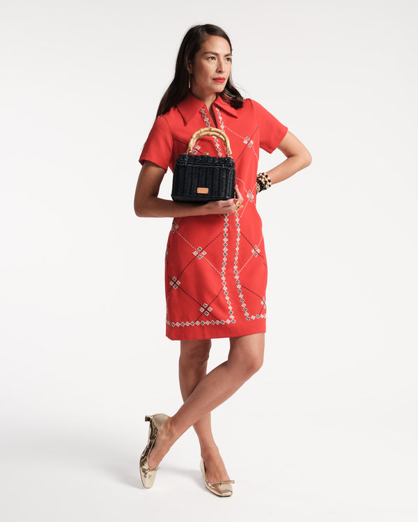 Mabel Mini Embroidered Dress - Red - Frances Valentine