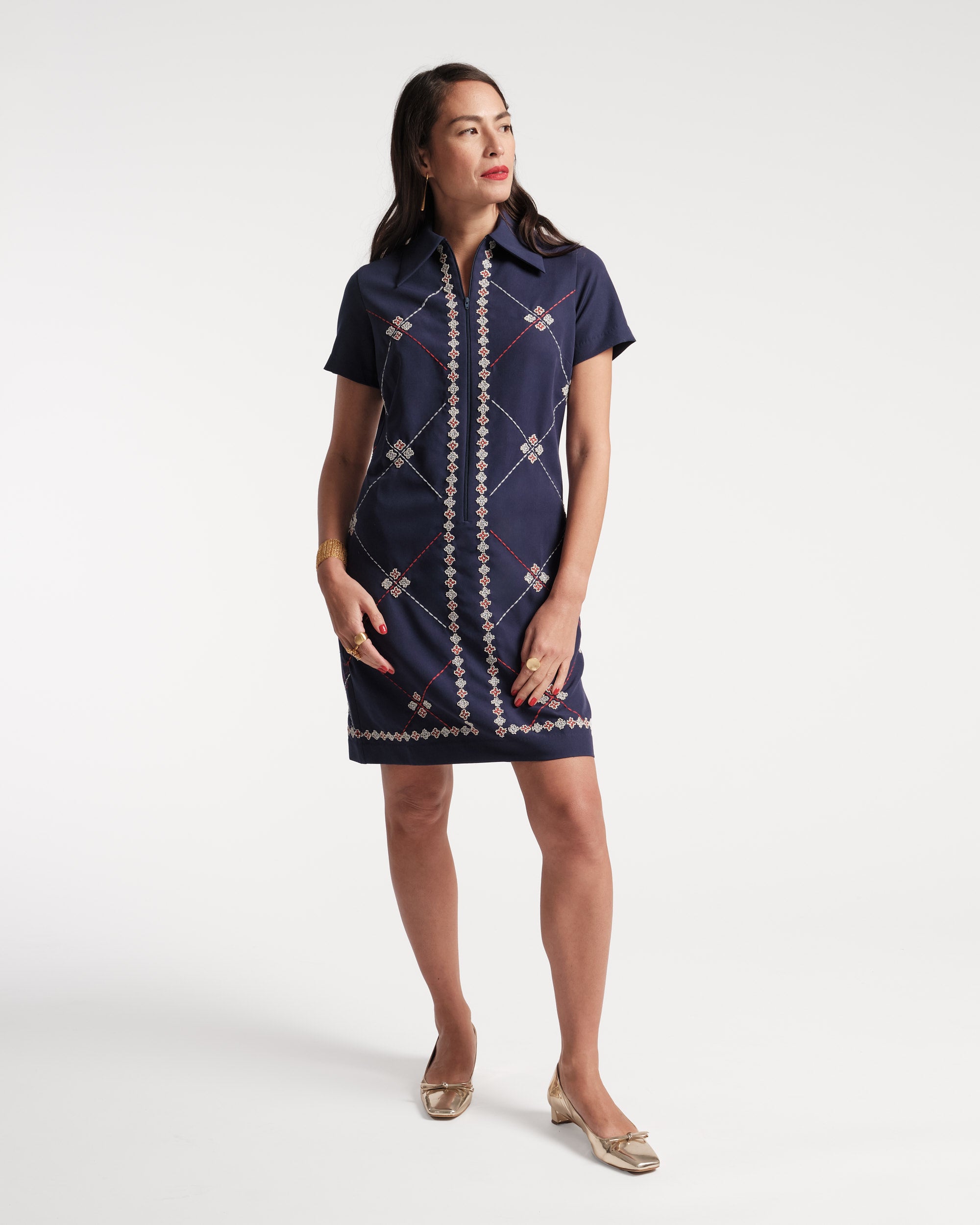 Mabel Mini Embroidered Dress Navy