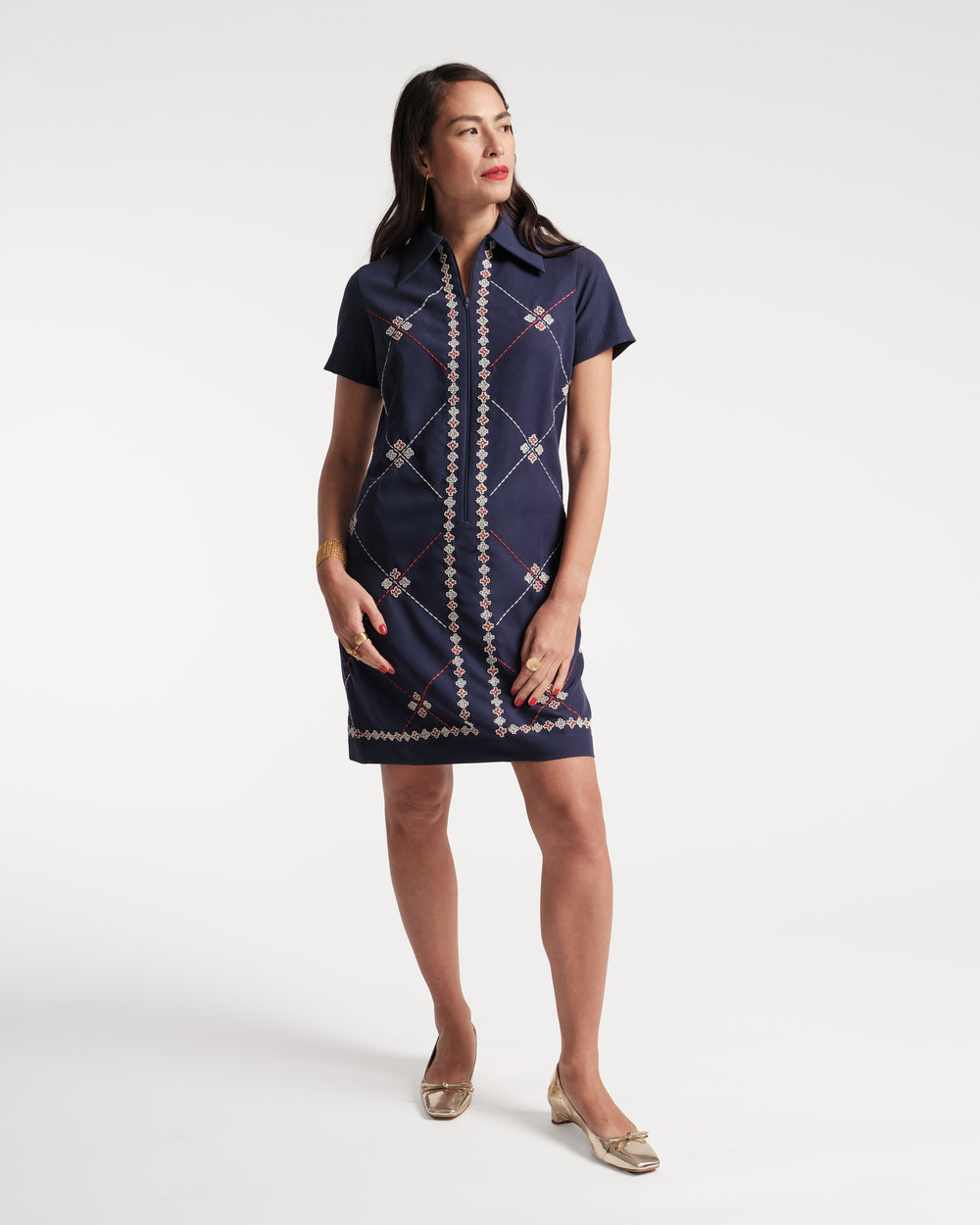 Mabel Mini Embroidered Dress - Navy - Frances Valentine