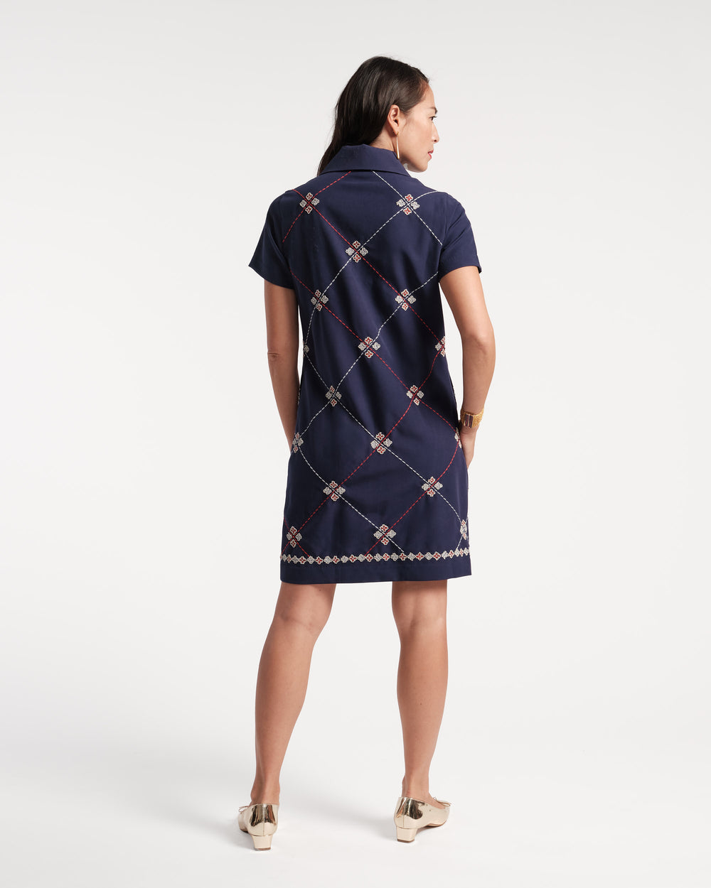 Mabel Mini Embroidered Dress - Navy - Frances Valentine