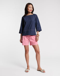 Carly Top Cotton Poplin Navy Pink - Frances Valentine