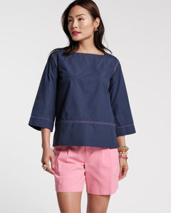 Carly Top Cotton Poplin Navy Pink - Frances Valentine