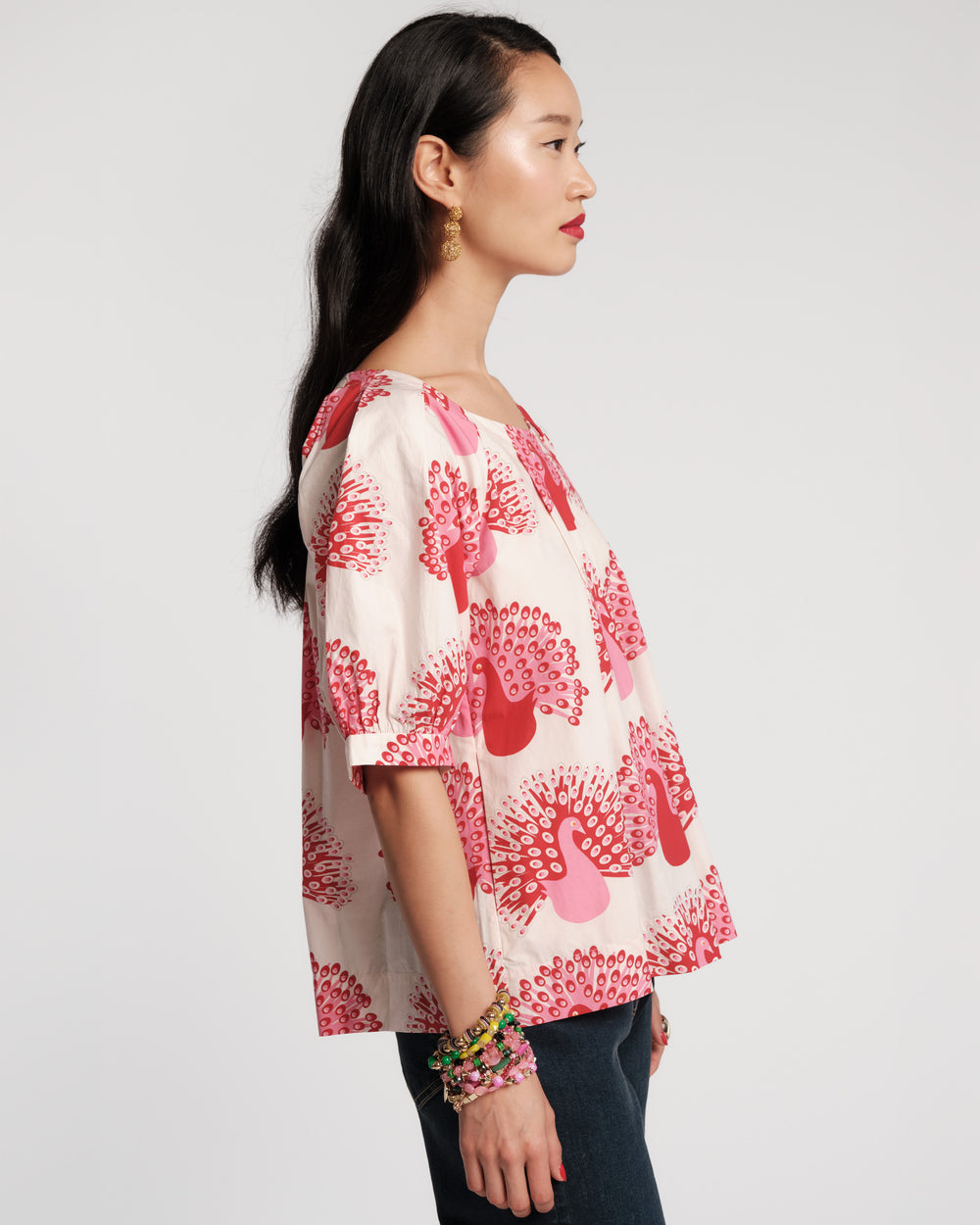 Zonda Top Peacock Pair Cotton Poplin Oyster/Multi