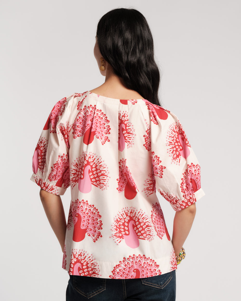 Zonda Top Peacock Pair Cotton Poplin Oyster/Multi