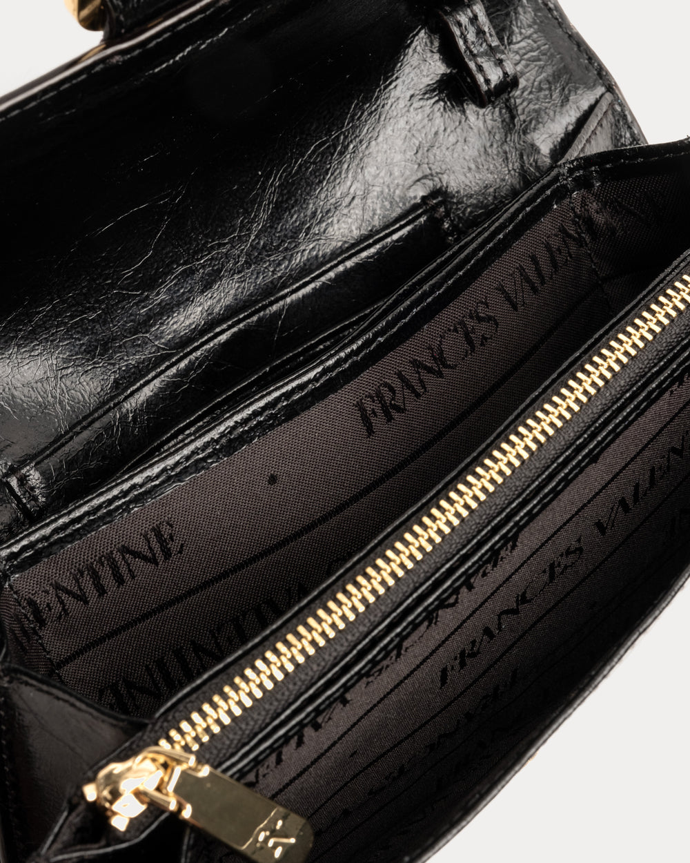 Accordian Wallet - Crinkled Leather Black - Frances Valentine