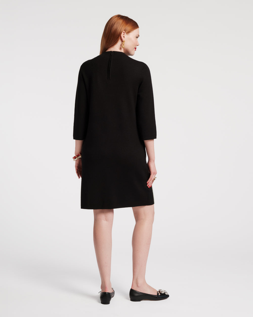 Annie Dress w/Embroidered Flowers Paradise Poppy Wool Blend Black/Red/Multi - Frances Valentine