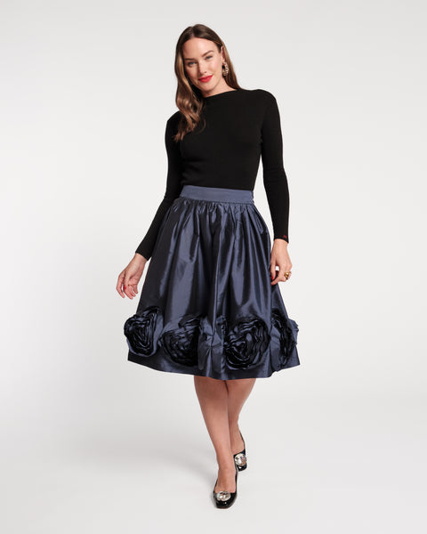 Barbara Flower Midi Skirt - Navy Flower – Frances Valentine