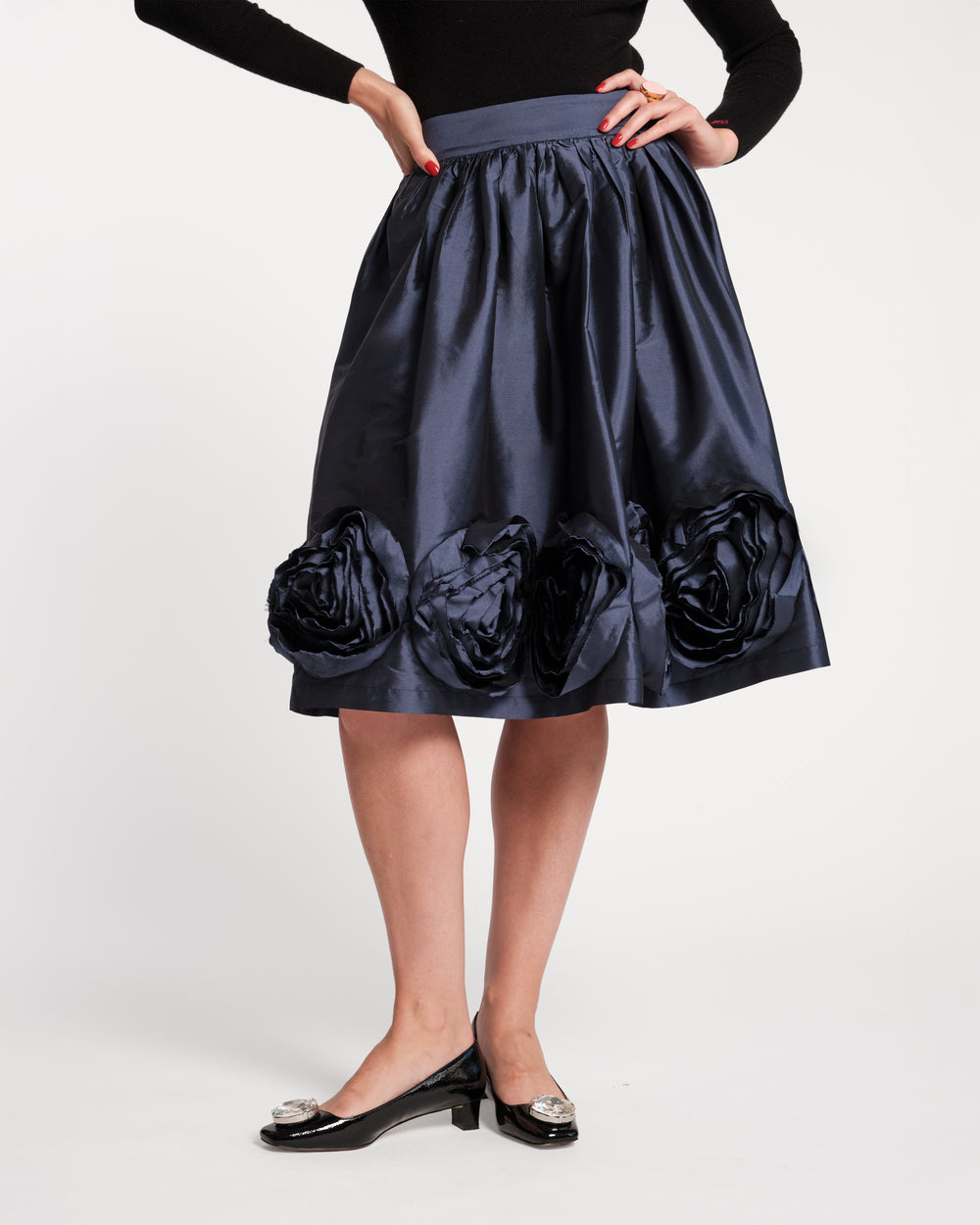 Barbara Flower Skirt - Navy