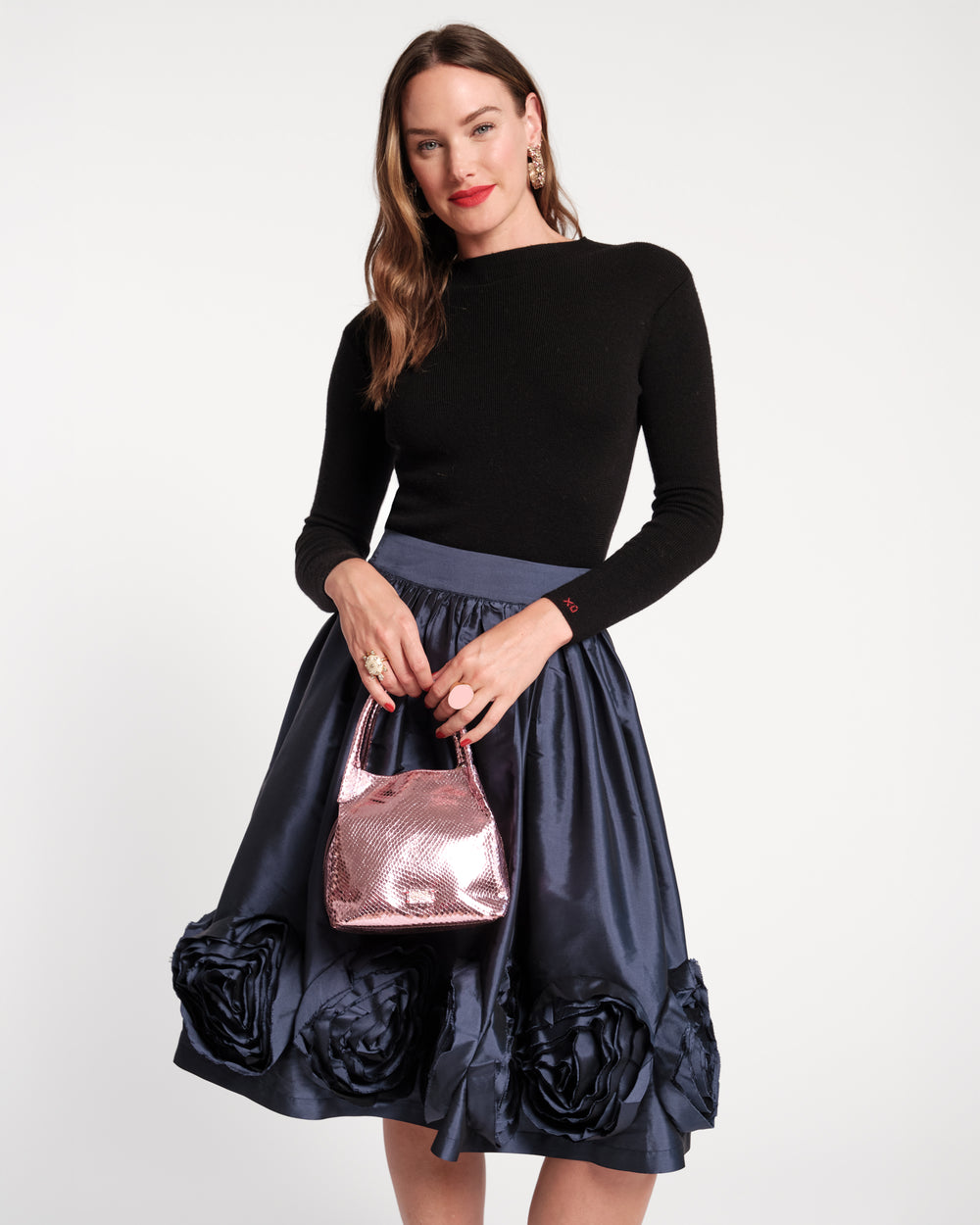Barbara Flower Skirt - Navy