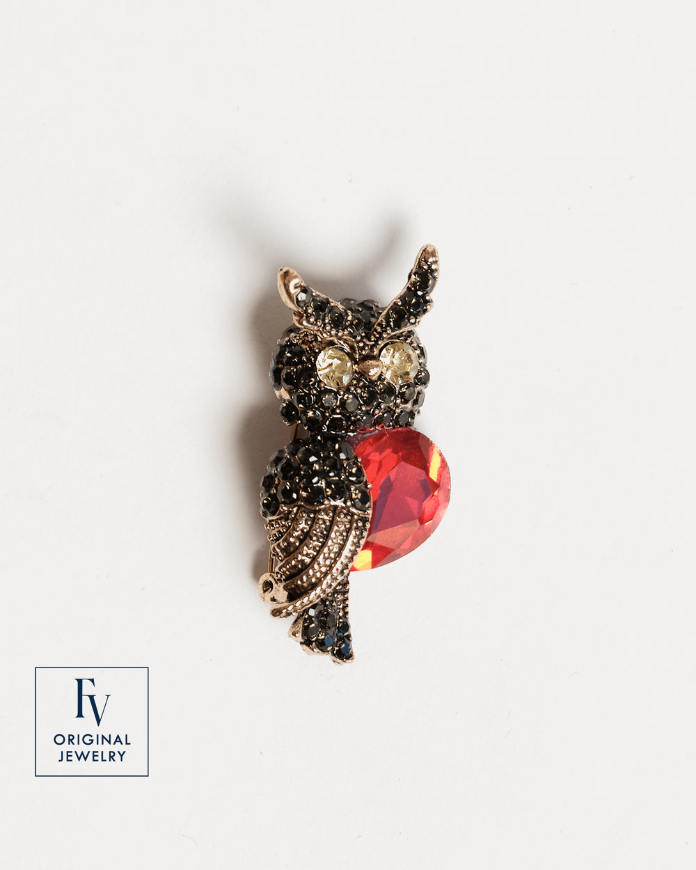 FV Owl Brooch - Black Jewelry Frances Valentine