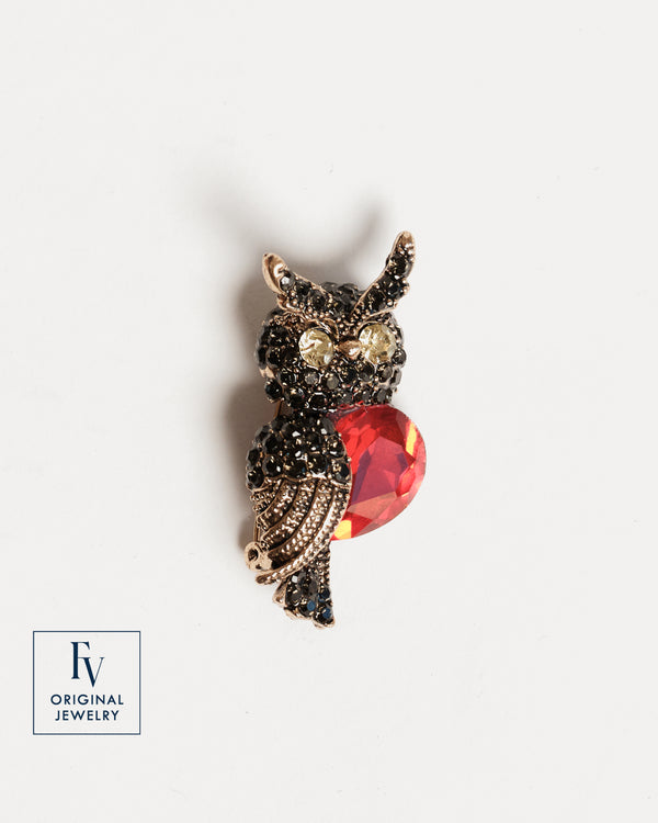 FV Owl Brooch - Black Jewelry Frances Valentine