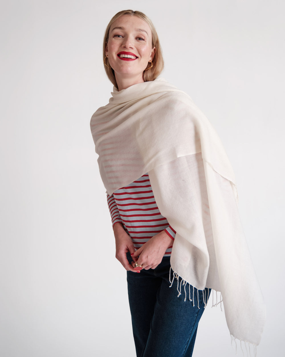 Cashmere Silk Fringe Scarf - Oyster Scarf Frances Valentine