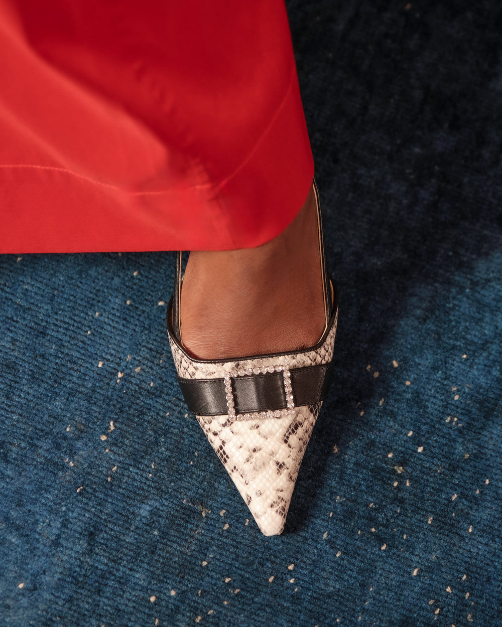 Cutie Heel - Snake Emboss Leather Black - Frances Valentine