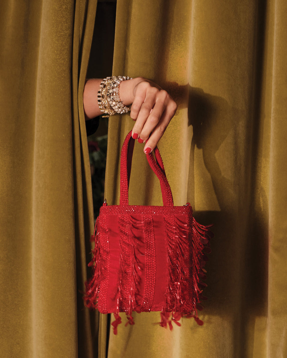 Gatsby Mini Tote Bag - Embellished Sequin Red