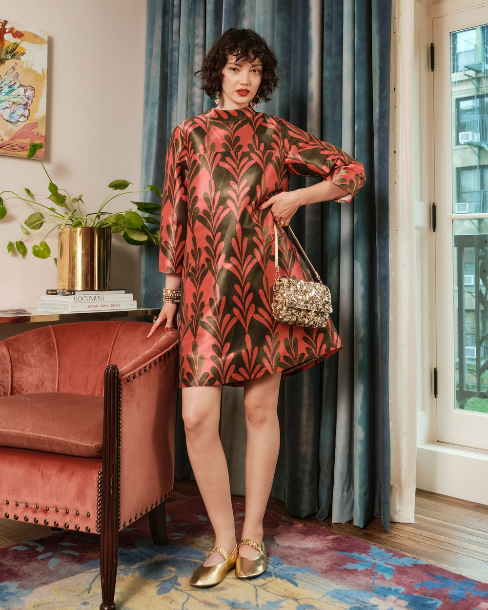 Diplomat Mini Dress - Royal Palm Watermelon - Frances Valentine