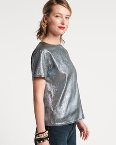 Empire State Shine Metallic Tee Shirt Stretch Light Blue - Frances Valentine