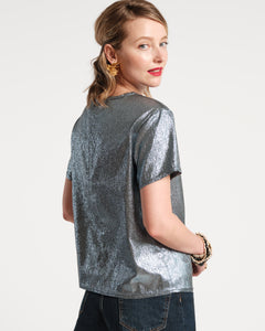 Empire State Shine Metallic Tee Shirt Stretch Light Blue - Frances Valentine