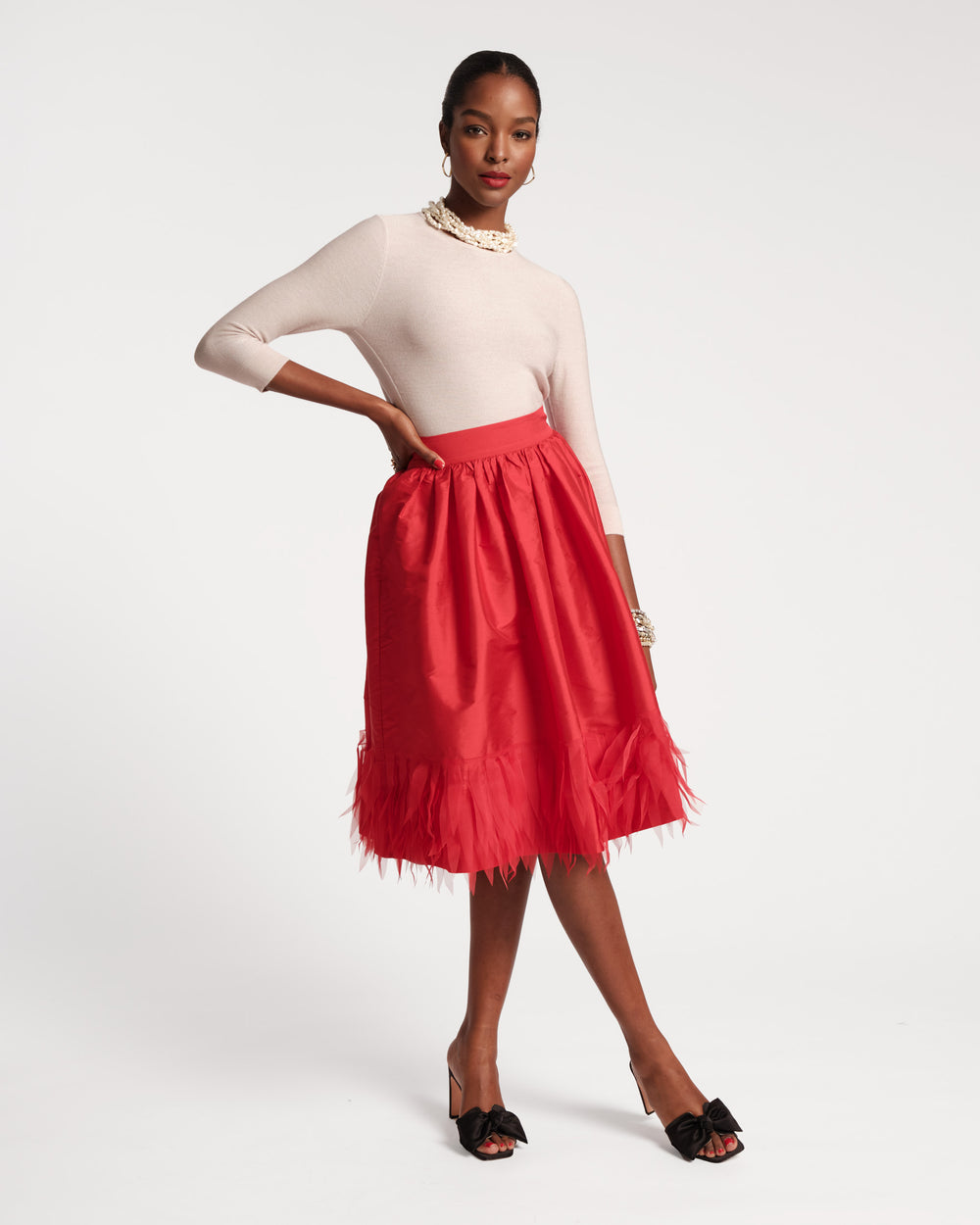 Barbara Midi Feather Skirt - Red